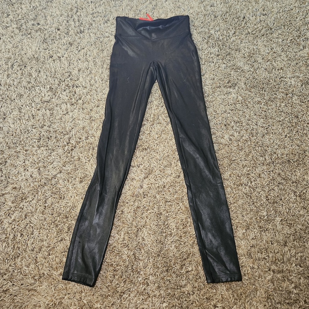 Spanx Faux Leather Black Leggings Shiny Women's‎ Size XS 2437